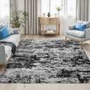 8x10 Washable Modern Abstract Area Rug: Soft Non-Slip Stain Resistant Indoor Floor Carpet for Living Room Bedroom Dining Room Home Office - Black Gray