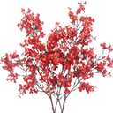 CISDUEO 2 Pcs Cherry Blossom Artificial Flowers Bulk Red Fake Fall Flowers Branches Silk Babys Breath Flower Fall Floral Stems for Vases Indoor Home Decor Wedding Party Table Centerpiece Christmas