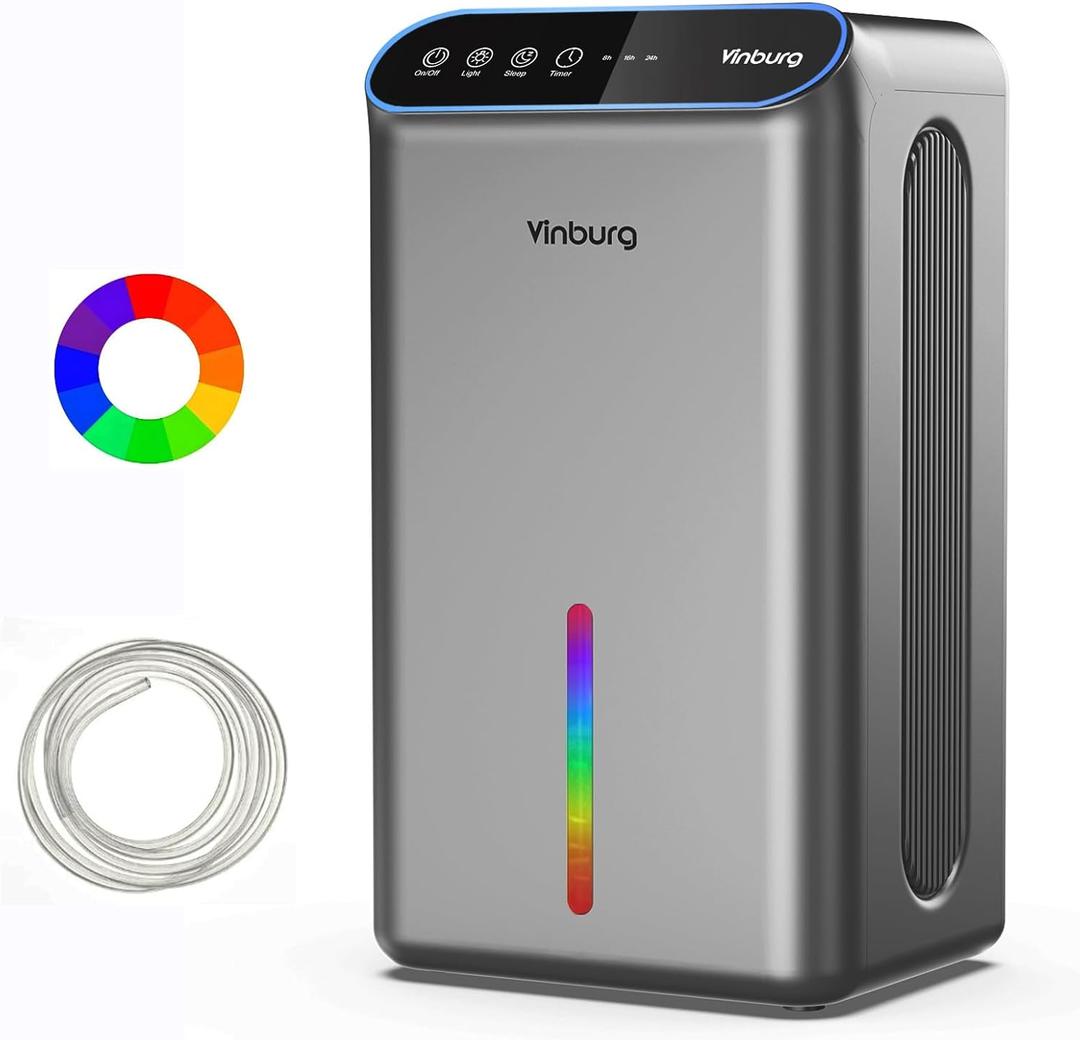 Dehumidifier for Basement (85 OZ, 800 sq ft) Quiet Dehumidifiers for Home, Auto Shut-Off, Sleep Mode, 3 Gear Timer(8H,16H,24H), Small Dehumidifier for Bedroom, Bathroom with Drain Hose(Milky Sliver)