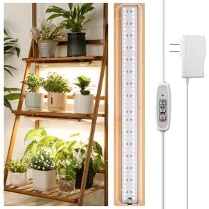 FOXGARDEN Grow Light Strip, Bamboo Full Spectrum Plant Grow Light for Indoor Plants, 96 LED Bright Grow Lamp with Auto On/Off Timer 4/8/12H, 4 Dimmable Brightness, 1 Strip with 1 Controller