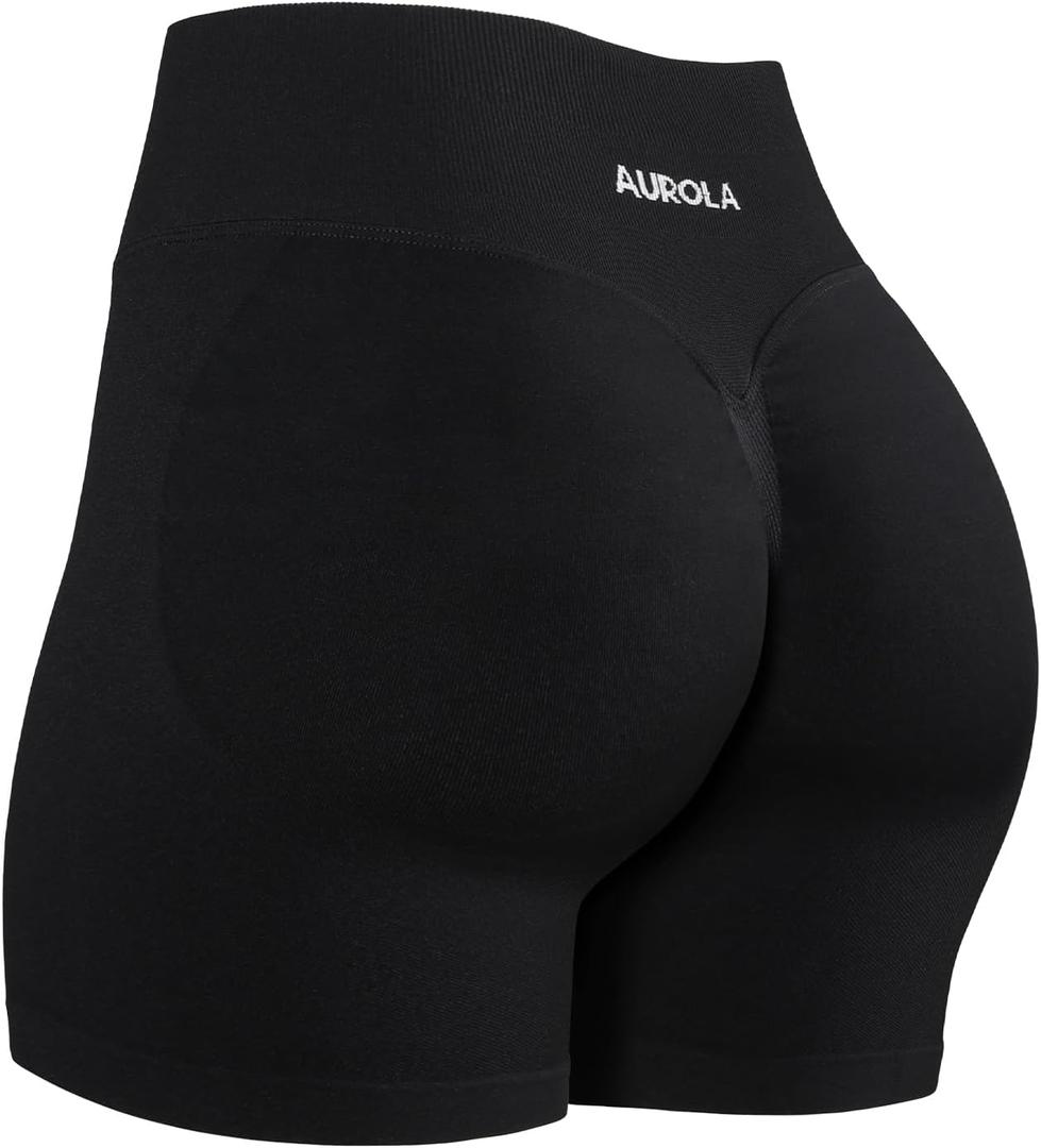 AUROLA Influence Workout Shorts for Women,2.5 3.5 4.5 5.5 6.5 No Roll Up Squat Proof Scrunch Seamless Compression Gym Short (Medium, Black)