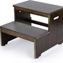 StrongTek Bed Step Stool for High Beds, Large Bamboo 2-Step Stool for Adults & Seniors, 400 lbs Heavy-Duty, Non-Slip Steps, Stable & Durable Wood Step for Bedroom or Bathroom (Dark Brown)