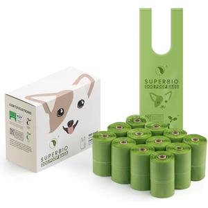 SUPERBIO Handle Tie Dog Poop Bags,12 Rolls,180 Bags,Extra Thick and Strong, OK compost INDUSTRIAL. 12 Pack