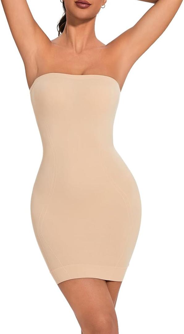 USEASY Women's Strapless Shapewear Full Slip for Under Dresses Tummy Control Seamless Body Shaper Slips, Size: S