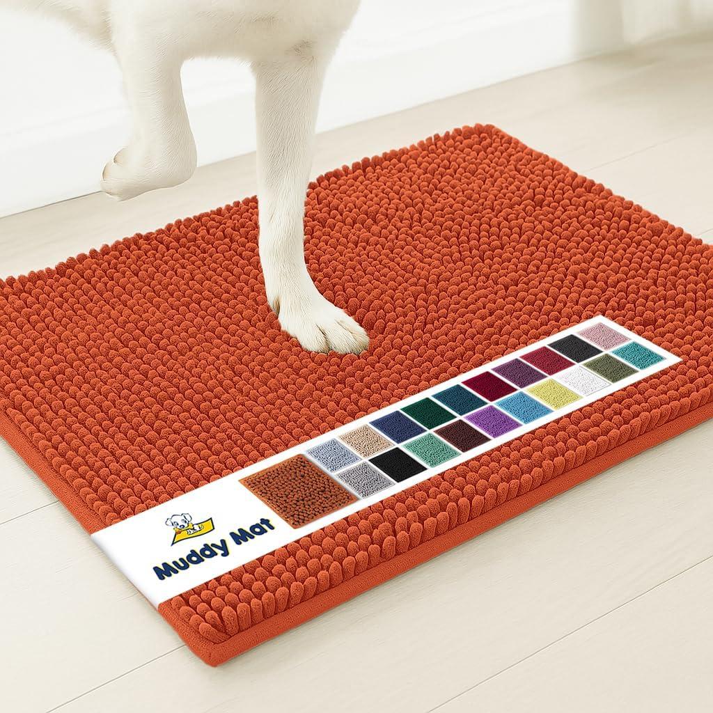 Muddy Mat | Super Absorbent Door Mat Indoor, Microfiber Quick Dry Chenille Entryway Rug, Non-Slip Front Door Mat, Indoor Mats for Entryway, Machine Washable Pet Rug, Orange 24"x36"