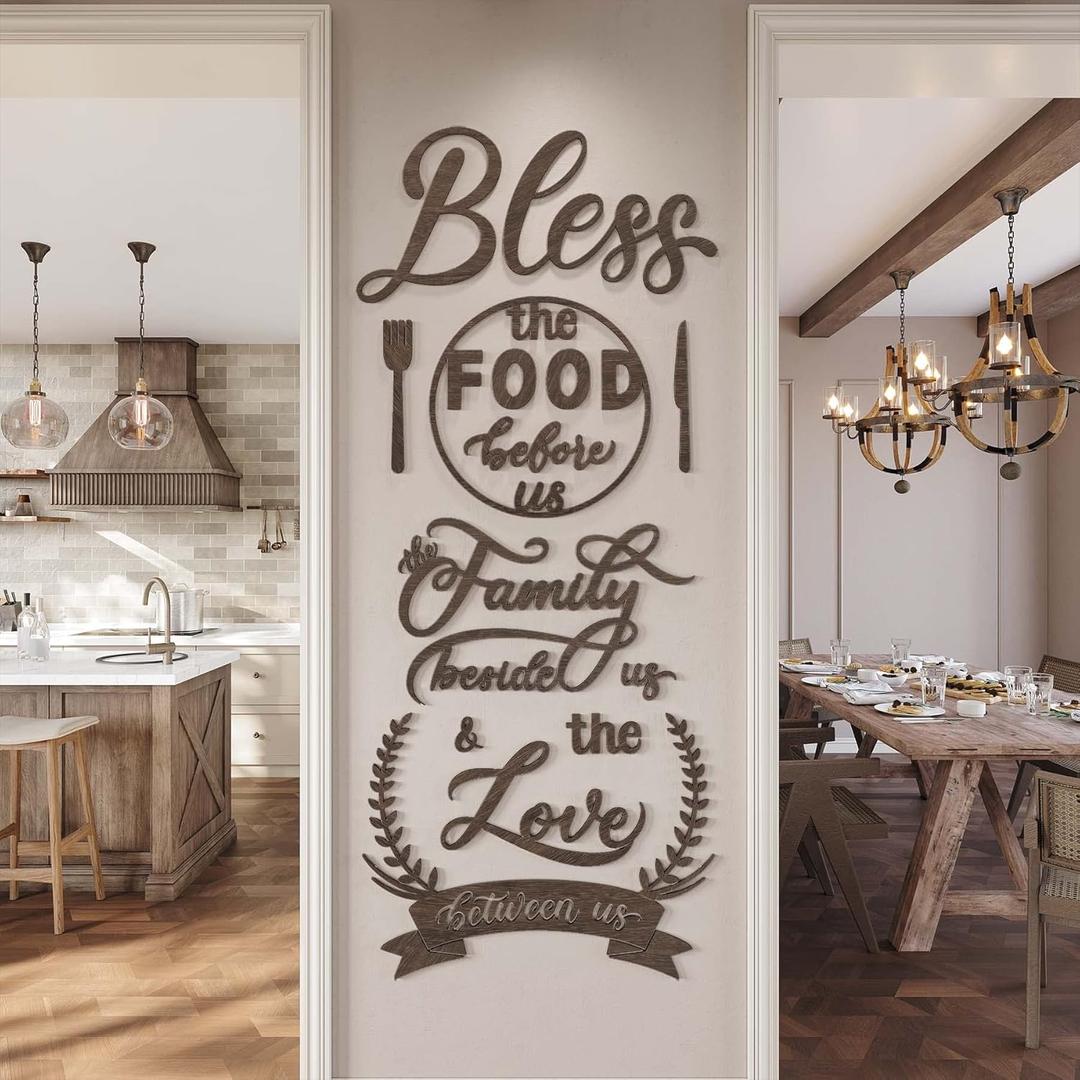 DecorSmart Wood Farmhouse Kitchen Wall Decor Decorations Dining Room Wall Decor Kitchen Signs Quotes Bless The Food Modern Farmhouse Style 129