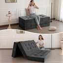 MAXYOYO 6" Folding Sofa Bed for Floor, Tufted Tri-Fold Floor Mattress with Chenille Fabric, Queen Size Portable Sofa Couch Guest Mat for Adults, Foldable Topper for Camping, Dark Grey, 59"x78.7"