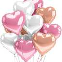 Pack Of 5, Pastel Heart Balloons 12 PACK Pink Valentines Day Heart Shaped Decorations Rose Gold Mylar Foil Balloon Set