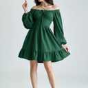 Scarlet Darkness Reansiaacne Corset Dress for Women Long Sleeve Off the Shoulder Mini Dress (Green, L)