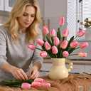 Yastouay 12-Pack Pink Tulips Artificial Flowers, Real Touch Latex Faux Tulips with Large Full Buds, Lifelike Vibrant Fake Tulips Bouquet for Spring Wedding Home Dcor, Table & Party Centerpiece