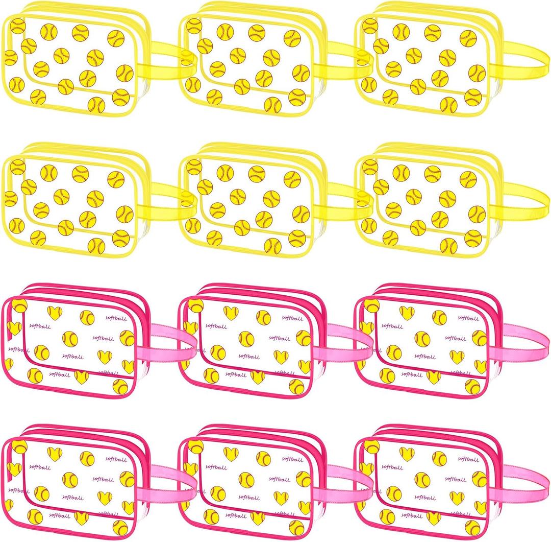 12 Pcs Softball Clear Makeup Bag with Zipper Bulk Sport Goodie Clear PVC Pouch Organizer Waterproof Travel Case for Woman Team Gifts Birthday Decorations Supplies
