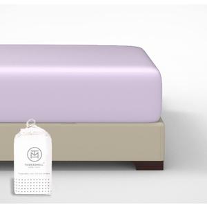 Threadmill Cotton Fitted Sheet Twin XL Size - 300 Thread Count 1 Piece Lilac 15 Inch Elasticized Deep Pocket Sateen Sheets for Twin XL Size Bed - Snug Fit Soft Hotel Quality Bottom Sheet