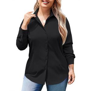 IN'VOLAND Women's Plus Size Button Down Shirts Long Sleeve Collared Casual Shirt Office Work Blouse Tops (Black, 22)