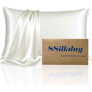2 x Mulberry Silk Pillow Cases with Zipper, Ultra Smooth Soft Breathable Cooling Pillow Cases for Hot Sleepers, Silk Satin Pillowcase for Hair and Skin, Gifts for Women (Ivory, Queen Size, 1 Pack) (Queen - 2030 Inch)