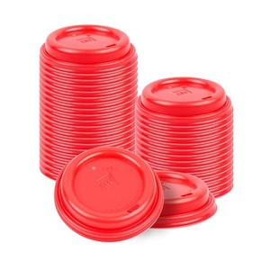 Restaurantware Plastic Coffee Cup Lid Pack of 23 Spill-Resistant 3.62 x 3.62 Inches Disposable Drink Cover, Vented Secure Fit Red Cup Lid for Hot Beverages