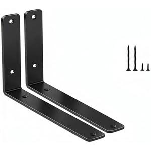 2 Pack - L 8" x H 6" x W1.5, 5mm Thick Black L Shelf Bracket, Iron Shelf Brackets, Metal Shelf Brackets, Floating Shelf, Shelf Supports with Screws