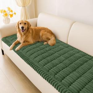 hyha Couch Covers for Dogs Washable, Non Slip Plush Dog Sofa Protectors, Fuzzy Pet Couch Covers for 3 Cushion Sofa Pet Friendly (Dark Green, 27.6" x 70.9")