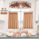 LIMON HOME Fall Kitchen Curtains 24 Inch Length 2 Panels Set, Terracotta Linen Tier Curtains Farmhouse Cafe, Light Filtering Small Window Drapes for Bathroom Laundry Room Rustic