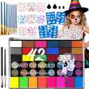Rismise 42 Color Face Painting Kit for Kids Water Activated Face Paint Palette Rainbow Facepaint Makeup Kit Water-soluble Face Paint with Art Brushes Stencils Gem sponge for Halloween Carnival Cosplay