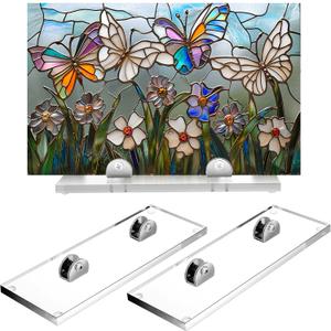 RattanView 2 Pcs Acrylic Adjustable Glass Display Stands Easel for Glass Art Creations, Stained, Ceramic Tiles, Plaques, Picture, Collectibles Ceramic Tiles Photo Office Trade Show Office, or Home (Clear and Silver)