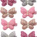 8pcs Baby Girl Hair Clips Toddlers Infants Kids Hair Butterfly Snap Clips Barrettes (8pc- Sequins Pearl Butterfly)