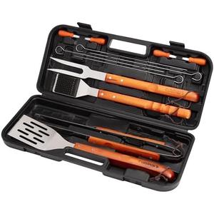 Cuisinart 13-Piece Wooden Grill Tool Set, BBQ Accessories and Grill Tools, Durable Stainless-Steel Utensils with Recycled Plastic Case, Spatula, Tongs, Cleaning Brush & More, Grilling Gifts for Men