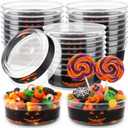 Mimorou 50 Pcs Halloween Candy Bowl Clear Plastic Serving Bowls 12 oz Pumpkin Tableware Decorations Salsa Containers for Halloween Party Favors Supplies