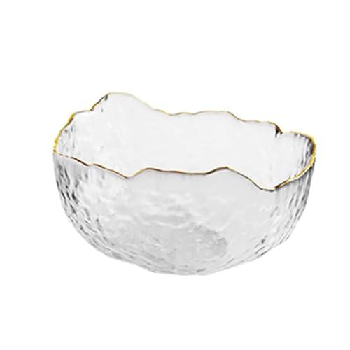 SYXLTSH Glass Salad Bowl Irregular Lotus Flower Shape Serving Bowls, Mixing Nut Bowls for Kitchen Fruist, Snack, Dessert, and Ice Cream Candy Dishes (Crystal Clear with Gold Rim, Small)