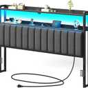 Rolanstar Headboard for King Size Bed with Storage, 60,000 DIY Color of LED Light, Head Board with USB & Type C Port, Height Adjustable, Black Upholstered Cabeceras de Cama Comfortable Modern, Linen