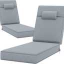 72 x 21 x 4 Inch Olefin Chaise Lounge Cushions, Lounge Chair Cushions with Headrest for Outdoor Furniture - Weather and Fade Resistant Patio Replacement Furniture Lounge Chair Cushion Set of 2 (Light Grey)