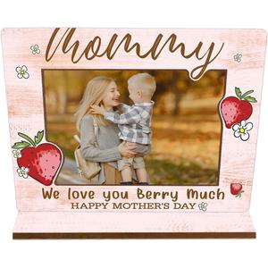Mommy We Love You Berry Much Wood Picture Frame, Happy Mother's Day Gift for Mom from Daughter Son, Birthday Gift for Mom, Home Office Tabletop Decoration, Fits Display 4 x 6 Photos