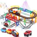 Electric Toddler Train Set Toy, Battery Powered Railway Train Track Toy Playset for Kids Ages 3 4 5, Boys and Girls