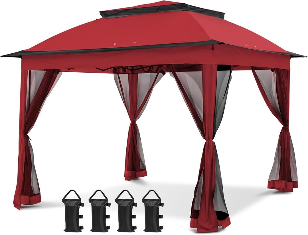 COOS BAY 11x11 Pop Up Gazebo with Mesh Netting, Instant Outdoor Canopy Tent, Water Resistant Shelter with UPF 50+ UV Protection, 121 Sq Ft Coverage, Red