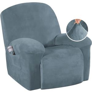 H.VERSAILTEX High Stretch Recliner Chair Covers Large Size Oversized Plush Chair Slip Covers with Arms 1-Piece Furniture Protector Couch Soft with Elastic Bottom Non Slip(Recliner, Stone Blue)