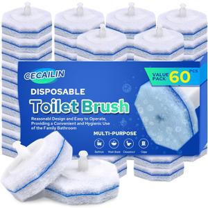 Cecailin 60pcs Disposable Toilet Brush. Bathroom Cleaning. Disposable Bowl Cleaners Compatible with Most Toilet Brushes