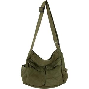 GAXOS Aesthetic Cute Messenger Bag for School Vintage Black Canvas Crossbody for Women Shoulder Laptop Bag (Green)