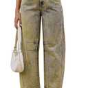 GREAIDEA Mid Rise Barrel Jeans for Women Wide Leg Mid Waist Cropped Denim Pants Y2k Baggy Boyfriend Jeans with Pockets (X-Small, Chartreuse)