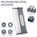 LEMIKKLE 17" x 15" Roll Up Dish Drying Rack Over The Sink Dish Drying Rack,Multi-Purpose Kitchen Rolling Dish Drainer Foldable SUS304 Stainless Steel Dish Drying Rack