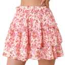 Allegra K Women's Layered Ruffle Hem Elastic Waist A-Line Skater Floral Mini Skirt, Size S