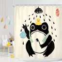 LGhtyro Funny Frog Shower Curtain Bathroom Set 71Wx78H Inches Asian Style Traditional Japanese Art Rubber Duck Cute Animal Retro Bath Accessories Retro Black Beige Art Home Decor Fabric 12 Pack Hooks