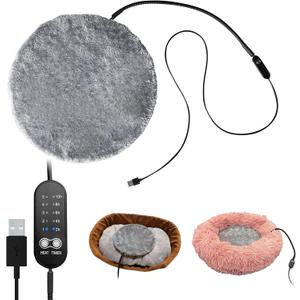 2-in-1 Round Pet Heating Pad Large 14"x14" with Washable Cover - Heated Bed Warmer Insert & Standalone Mat for Large Cats Medium Dogs - USB Powered 5 Temps Timer Auto Shut-Off - Indoor Outdoor