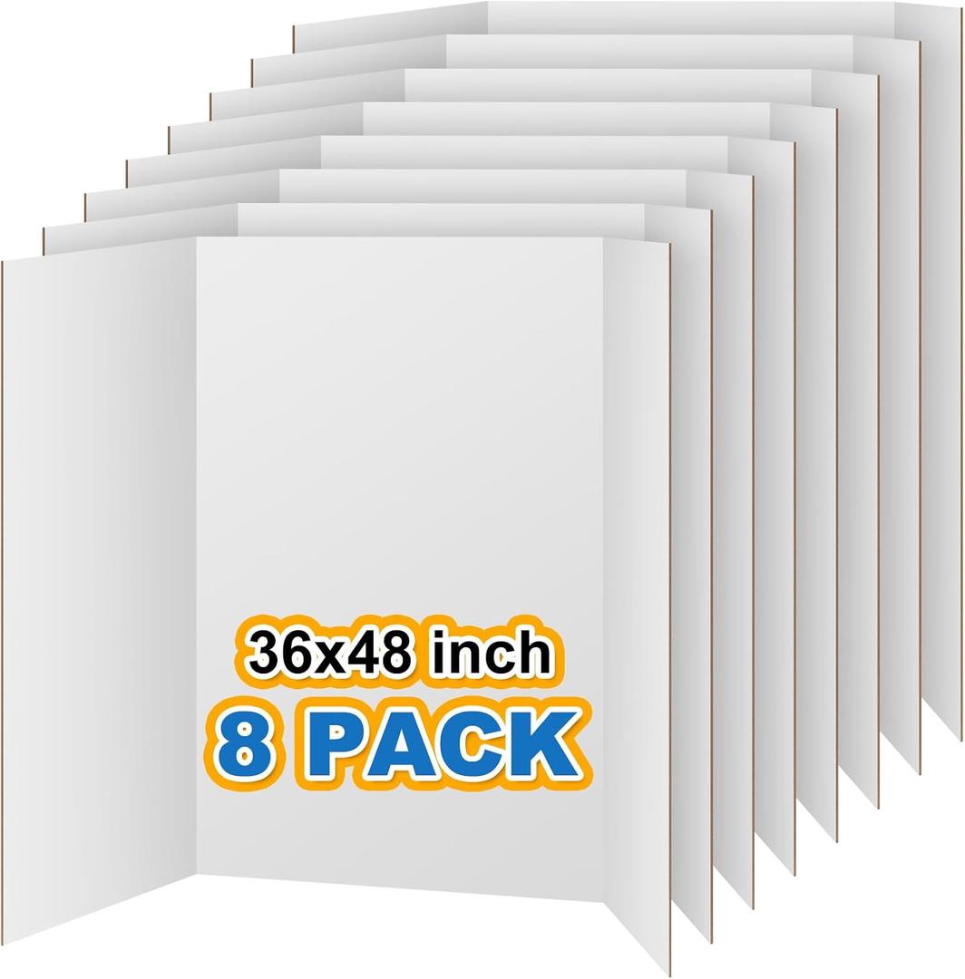VinTS 8 PCS 36" x 48" Trifold Poster Board White Trifold Foldable Display Poster Board for School Projects, Science Fair,Graduation Exhibitions