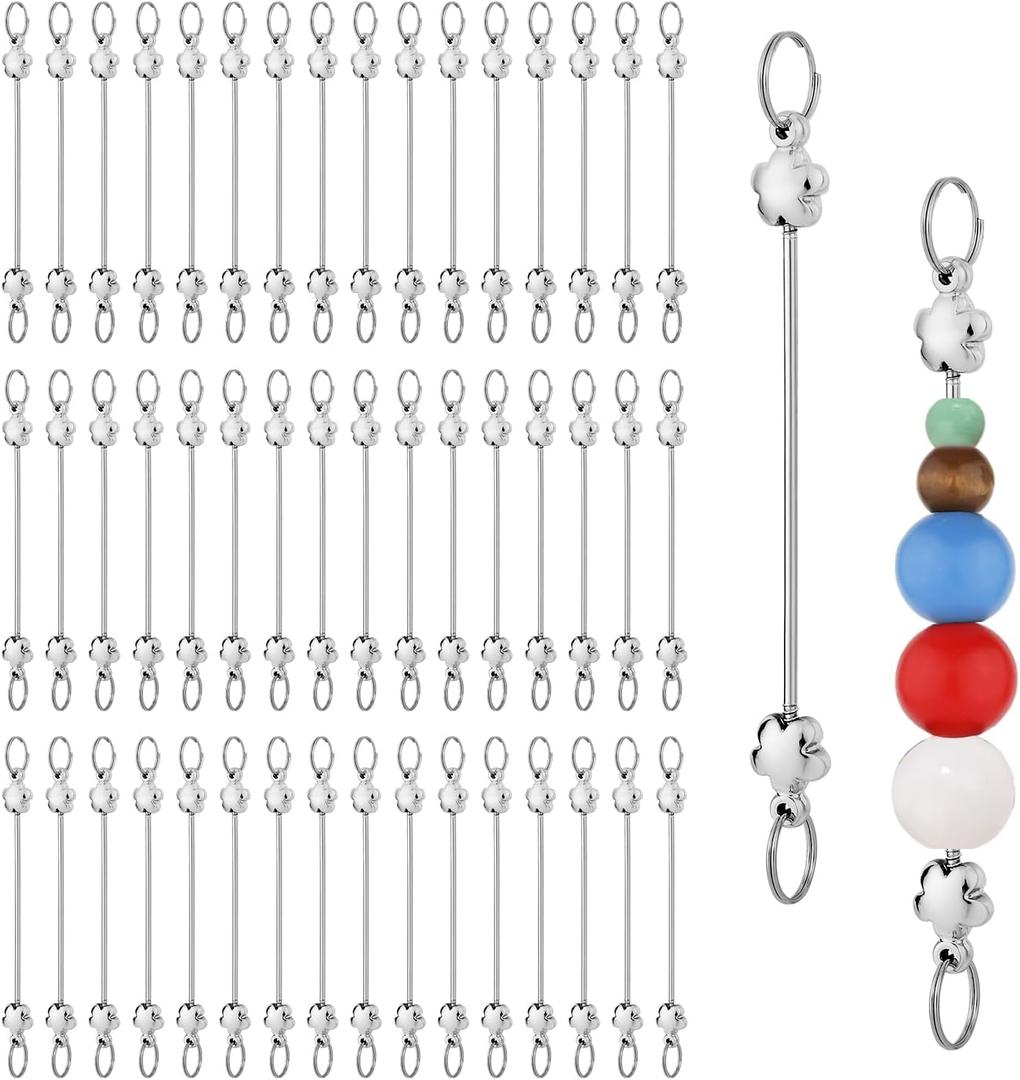 50pcs Blank Beadable Keychain Bars, Flower Shaped Bead Keychain Charms Detachable Key Chain Making Accessories for DIY Craft Project Pendant