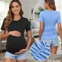 Ficerd 3 Pack Women's Maternity T-Shirts, Short Sleeve Maternity Tops Comfy Crew Neck Side Ruched Pregnancy Clothes (XXL)