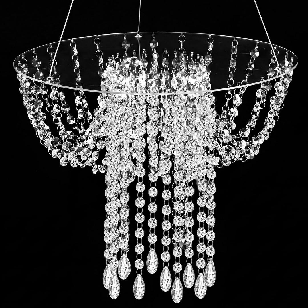 17.7 Inches Cake Stands Faux Acrylic Crystal Chandelier Style Drape Suspended Cake Swing, Pre Assembled Acrylic Cakes Stand (No Assembly Required) for Cakes Wedding, Birthday, Party Desserts Display