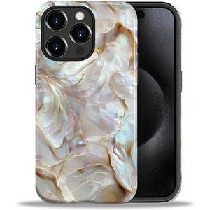 CARLOCA Case for iPhone 15 Pro,White Gold Abalone Shell Design - Hybrid Dual Protection Soft TPU + Hard PC, Shockproof Anti-Scratch Cover Men Women Girl Stylish Phone Case