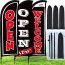 Buryeah 3 Sets Now Open Feather Flag Banner for Business Advertising 7 Feet Tall Grand Opening Feather Flag Sign with Fiberglass Pole Kit Rotating Ground Spike and Portable Bag (Black)