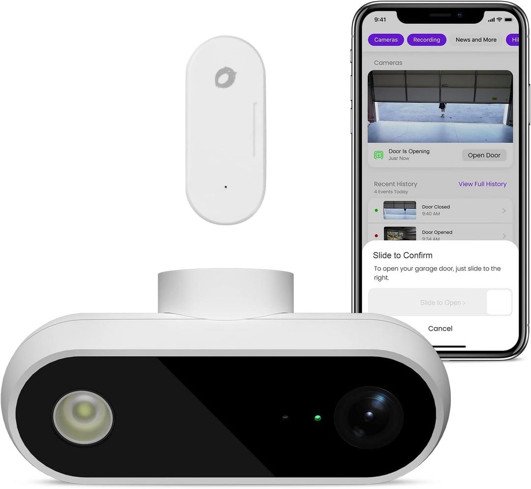 OCCHI Smart Garage Door Opener with Camera, Smart Garage Control, Security+ 2.0 Compatible, Detects Open/Close Status, Support Yellow&Purple Button, 2.4Ghz WiFi, No Monthly Fee, Compatible with Alexa