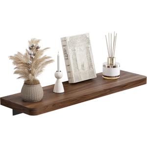 Danpoo 16 inch Solid Walnut Floating Shelf - Large, Heavy Duty Wall Shelf for Kitchen, Living Room, Bathroom, Built to Hold Books, Kitchenware, & Heavy Decor