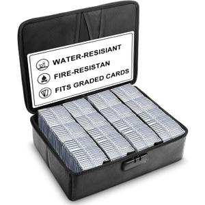 102+ 4 Row Graded Card Storage Box with Combination Lock, Waterproof and 5200f Fireproof Sports Card Case Compatible with PSA, CSG, SGC, TCG